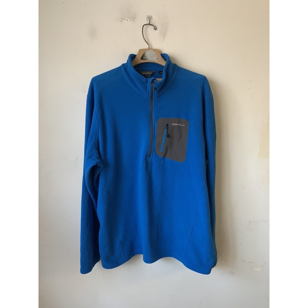 Eddie Bauer Men Pullover 2XL Blue 1/4 Zip Polartec Fleece Hiking Camping Outdoor